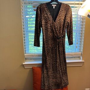 Charter club Leopard Print Wrap Midi Dress - Brown/Black size S